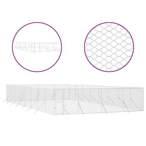 Udendørs hundegård 8x16x2 m galvaniseret stål sølvfarvet