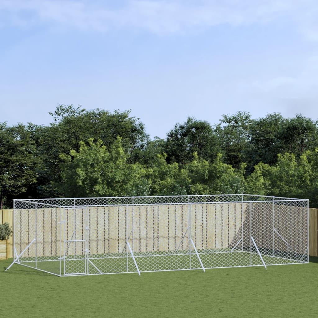 Udendørs hundegård 8x4x2 m galvaniseret stål sølvfarvet