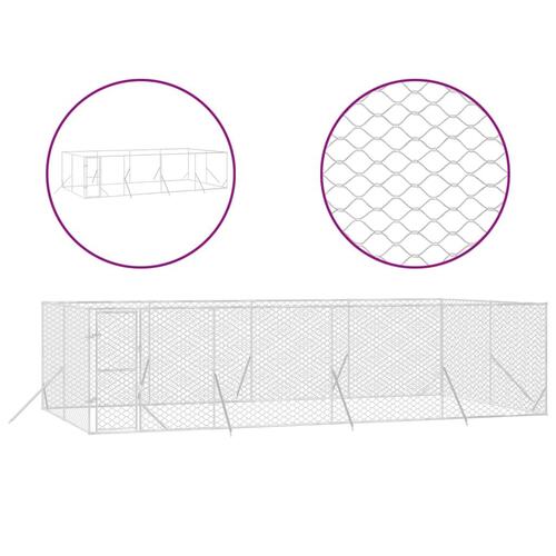 Udendørs hundegård 8x4x2 m galvaniseret stål sølvfarvet