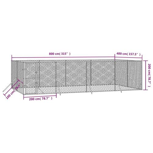 Udendørs hundegård 8x4x2 m galvaniseret stål sølvfarvet