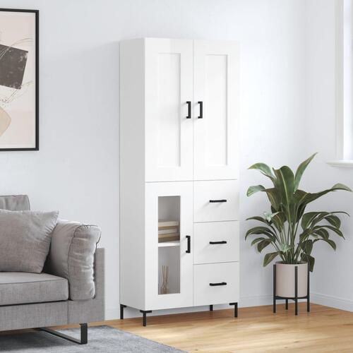 Højskab 69,5x34x180 cm konstrueret træ hvid højglans