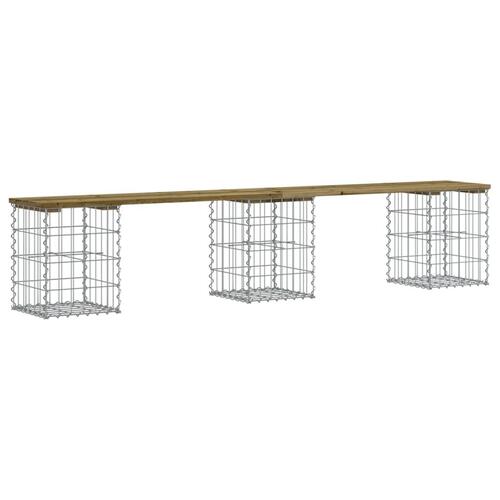 Havebænk med gabiondesign 203x31x42 cm imprægneret fyrretræ