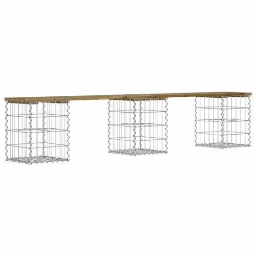 Havebænk med gabiondesign 203x31x42 cm imprægneret fyrretræ