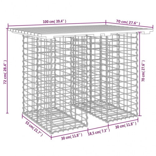 Havebord i gabiondesign 100×70×72 cm - massivt fyrretræ