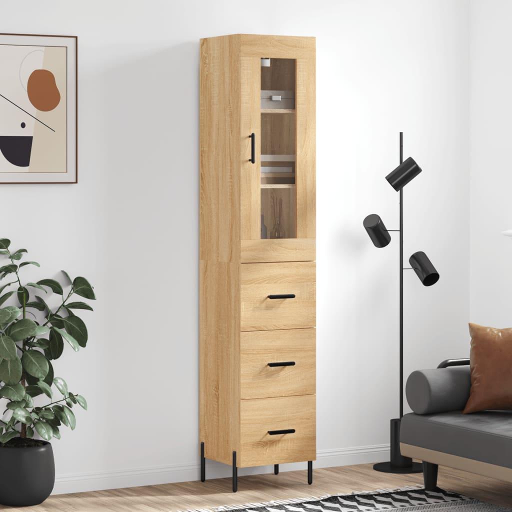 Højskab 34,5×34×180 cm i sonoma-eg - konstrueret træ med glaslåge billede