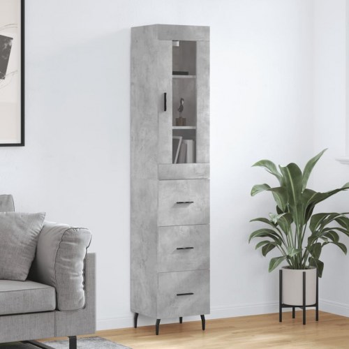 Højskab i konstrueret træ med glaslåge - betongrå, 34,5×34×180 cm