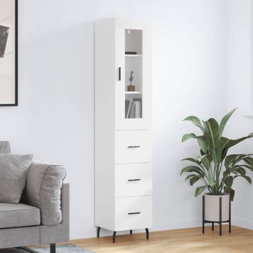 Højskab 34,5 × 34 × 180 cm i hvid - konstrueret træ med glaslåge