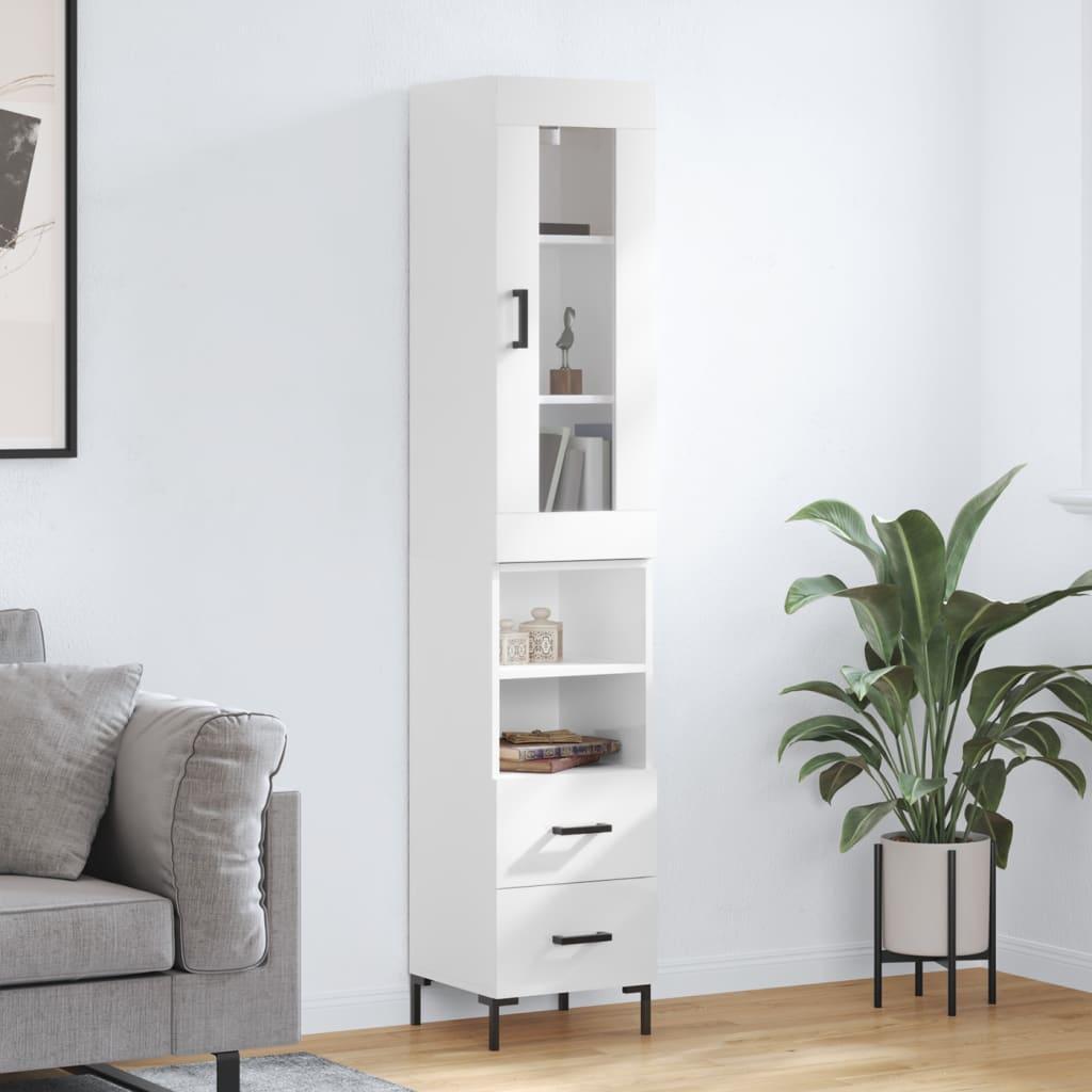 Skab 34,5x34x180 cm konstrueret træ hvid højglans
