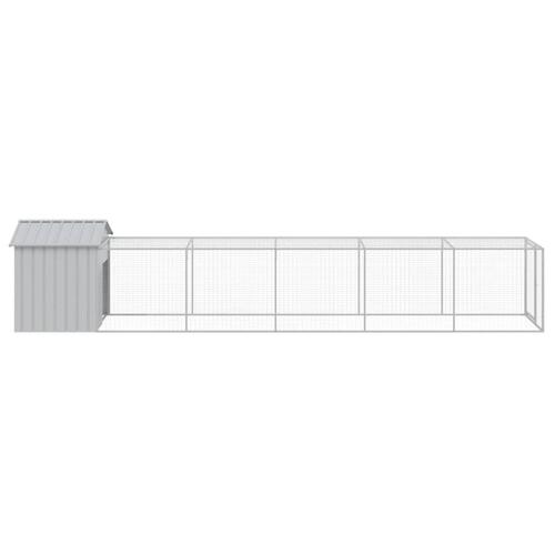 Hønsehus med løbegård 117x609x123 cm galvaniseret stål lysegrå