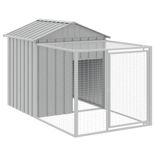Hønsehus med løbegård 117x609x123 cm galvaniseret stål lysegrå