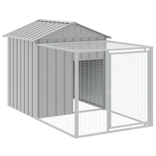 Hønsehus med løbegård 117x813x123 cm galvaniseret stål lysegrå