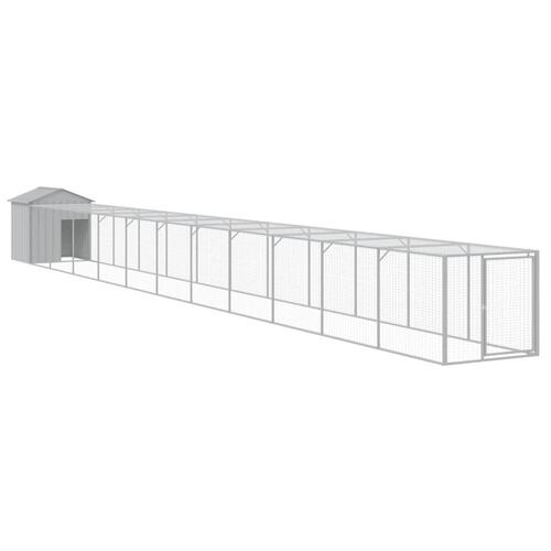 Hønsehus med løbegård 117x1221x123 cm galvaniseret stål lysegrå