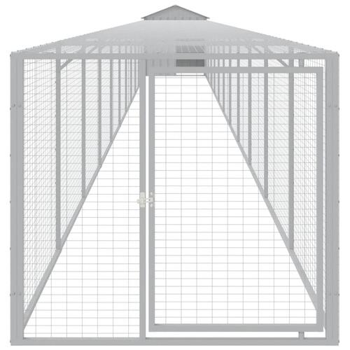 Hønsehus med løbegård 117x1221x123 cm galvaniseret stål lysegrå