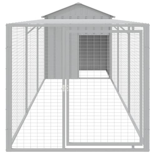 Hønsehus med løbegård 117x405x123 cm galvaniseret stål lysegrå