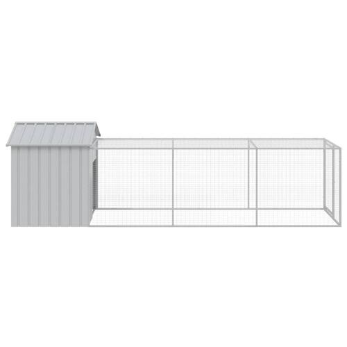 Hønsehus med løbegård 117x405x123 cm galvaniseret stål lysegrå