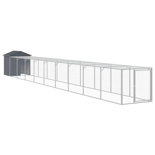 Hønsehus m. løbegård 117x1017x123 cm galvaniseret stål antracit