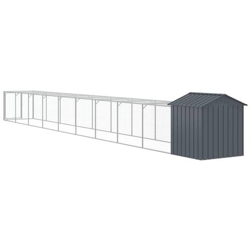 Hønsehus m. løbegård 117x1017x123 cm galvaniseret stål antracit