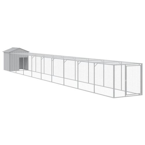 Hønsehus med løbegård 117x1017x123 cm galvaniseret stål lysegrå