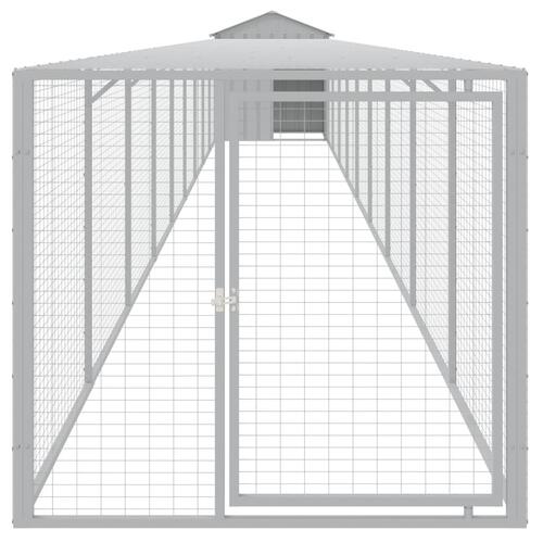 Hønsehus med løbegård 117x1017x123 cm galvaniseret stål lysegrå