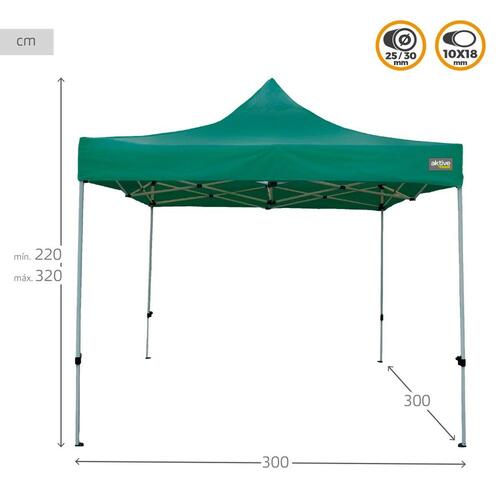 Gazebo Aktive Foldbar Justerbar højde Stål Polyester 420D Oxford Grøn 300 x 320 x 300 cm