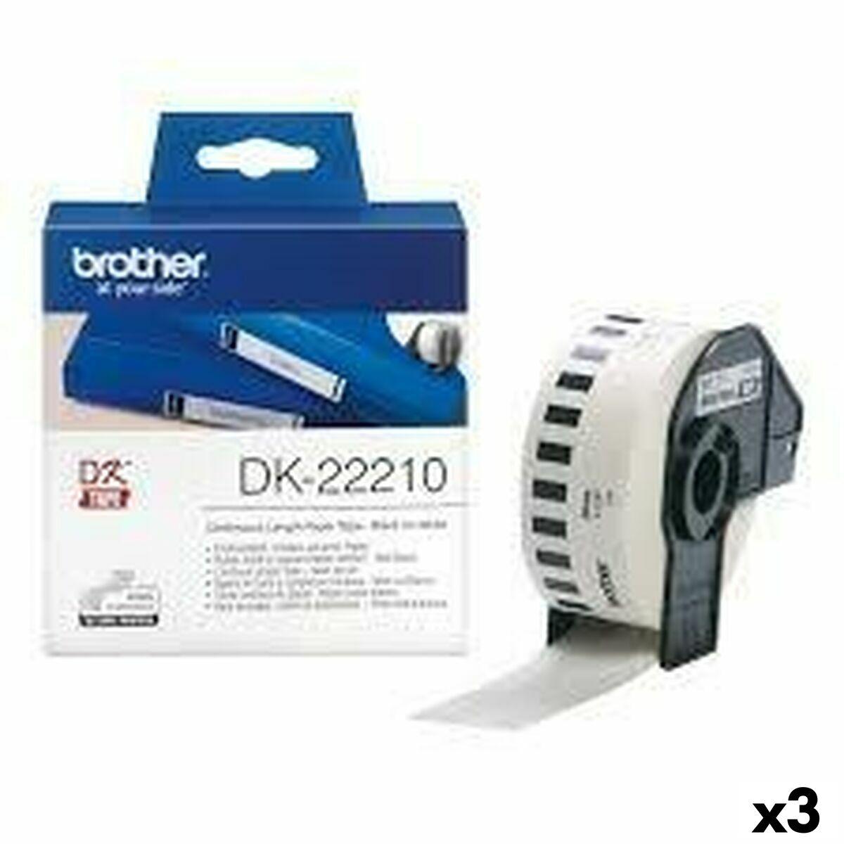 Papir I baner til printere Brother DK-22210 Hvid 29 mm x 30,48 m Sort Sort/Hvid (3 enheder)