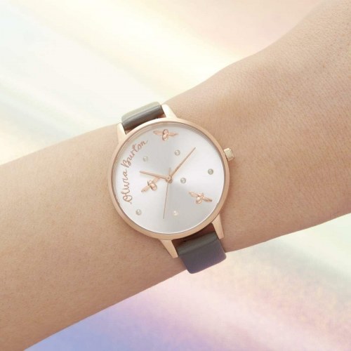 Olivia Burton dameur OB16PQ03, grÃ¥/rosaguld (Ã 34 mm)