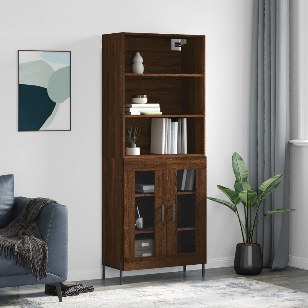 Højskab 69,5x34x180 cm konstrueret træ brun egetræsfarve