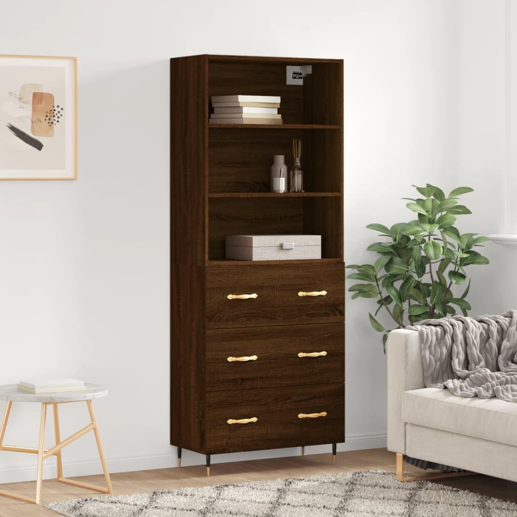 Højskab 69,5x34x180 cm konstrueret træ brun egetræsfarve
