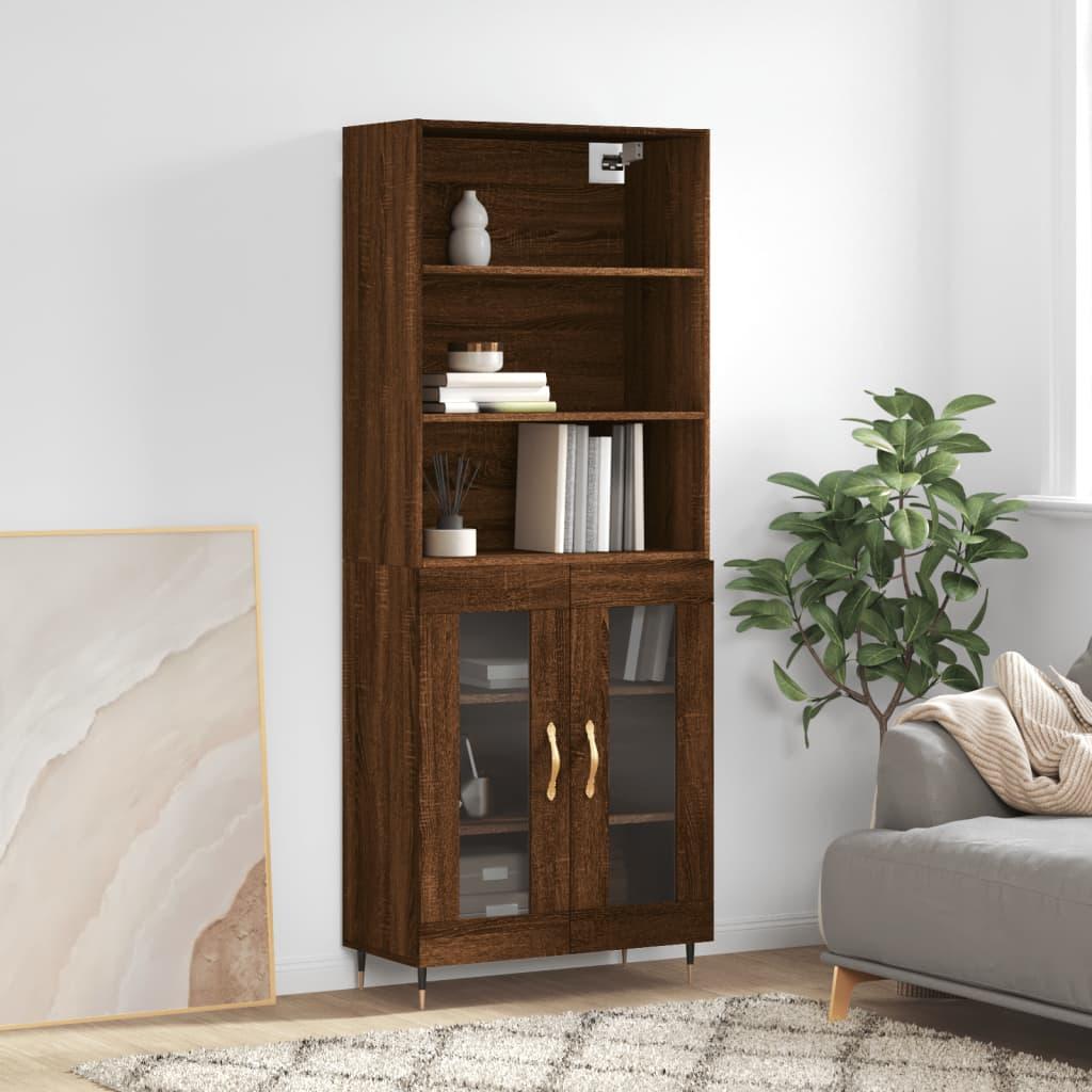 Højskab 69,5x34x180 cm konstrueret træ brun egetræsfarve