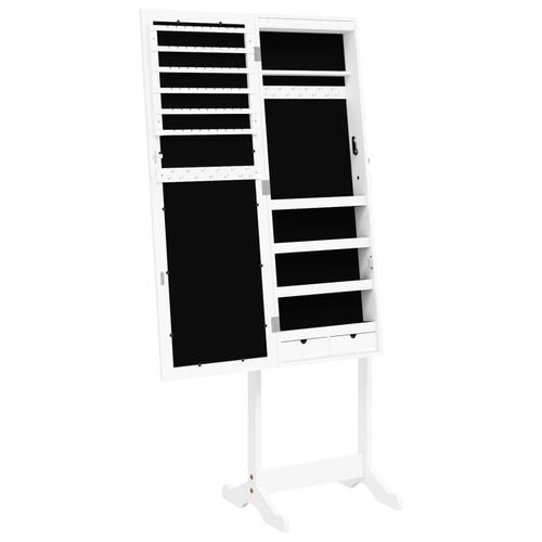 Smykkeskab med spejl og LED-lys fritstående hvid