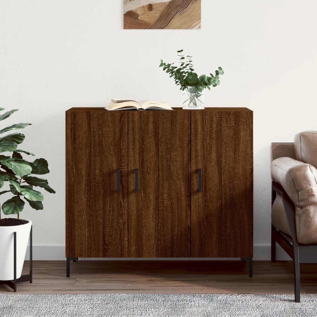 Skab 90x34x80 cm konstrueret træ brun egetræsfarve
