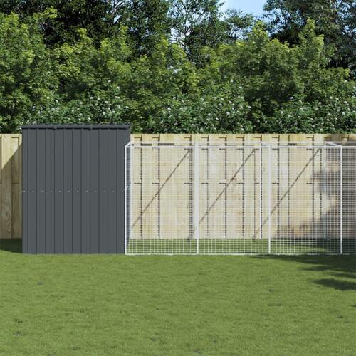 Hundehus m. løbegård 214x1069x181 cm galvaniseret stål antracit