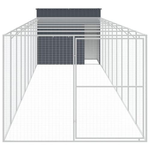 Hundehus m. løbegård 214x1069x181 cm galvaniseret stål antracit