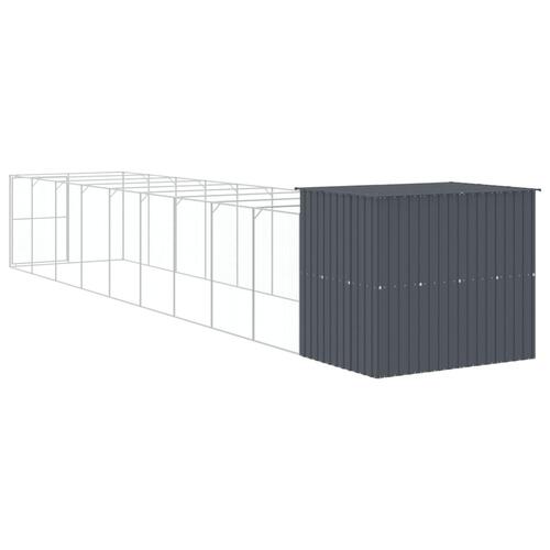 Hundehus m. løbegård 214x1069x181 cm galvaniseret stål antracit