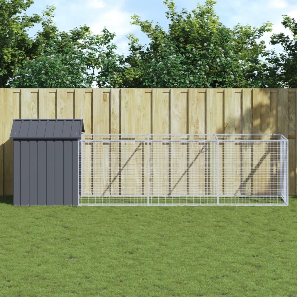 Hundehus med tag 117x405x123 cm galvaniseret stål antracitgrå billede