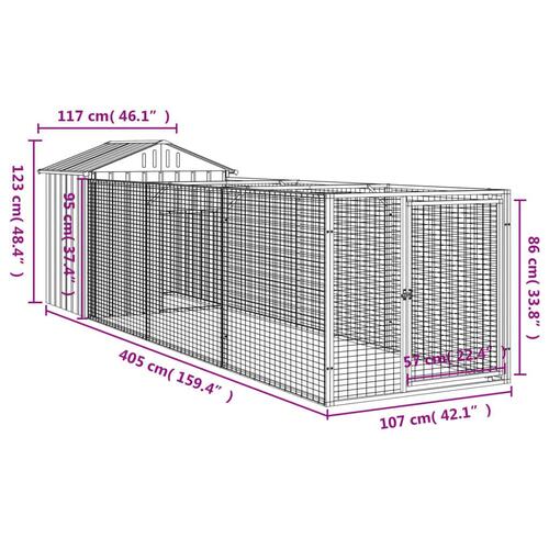 Hundehus med tag 117x405x123 cm galvaniseret stål antracitgrå