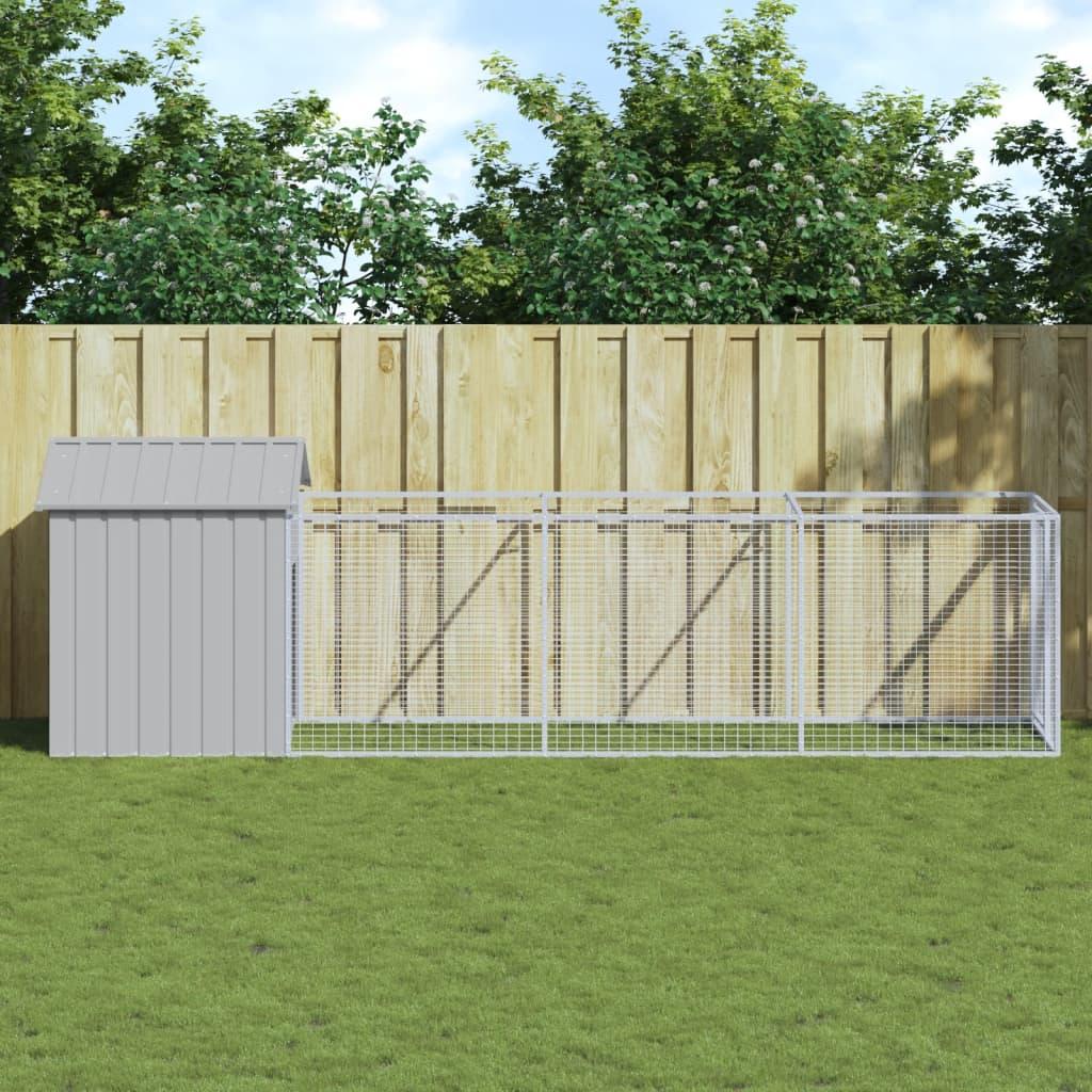 Hundehus med tag 117x405x123 cm galvaniseret stål lysegrå billede