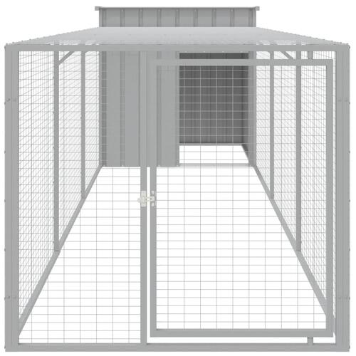 Hønsehus med løbegård 110x405x110 cm galvaniseret stål lysegrå