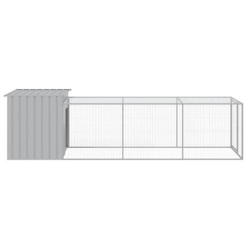 Hønsehus med løbegård 110x405x110 cm galvaniseret stål lysegrå