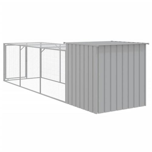 Hønsehus med løbegård 110x405x110 cm galvaniseret stål lysegrå