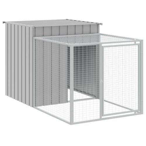 Hønsehus med løbegård 110x405x110 cm galvaniseret stål lysegrå