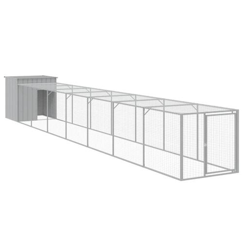 Hønsehus med løbegård 110x813x110 cm galvaniseret stål lysegrå