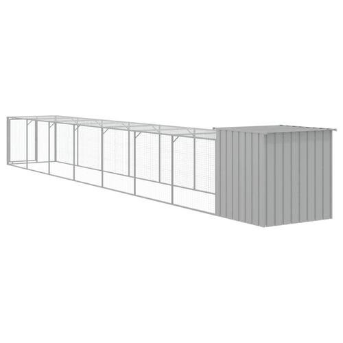 Hønsehus med løbegård 110x813x110 cm galvaniseret stål lysegrå