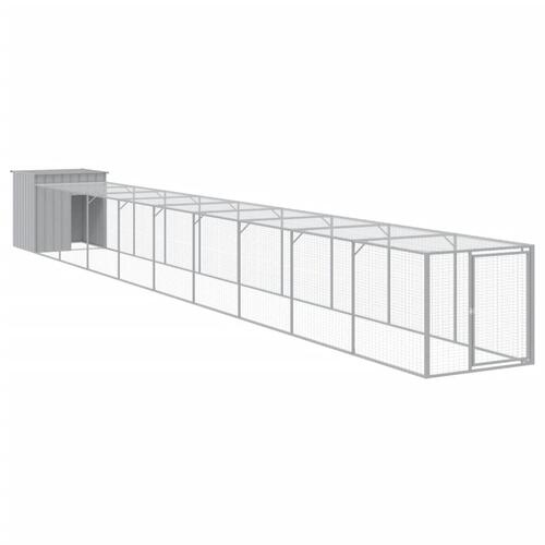 Hønsehus med løbegård 110x1017x110 cm galvaniseret stål lysegrå
