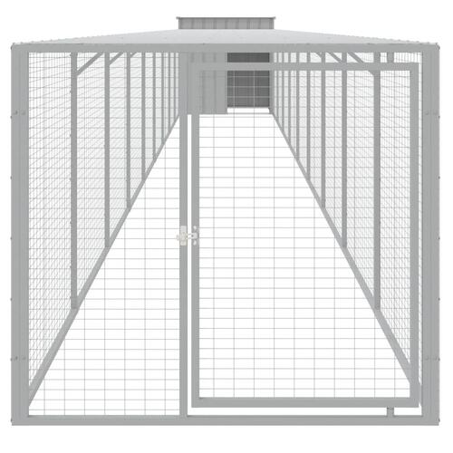 Hønsehus med løbegård 110x1017x110 cm galvaniseret stål lysegrå
