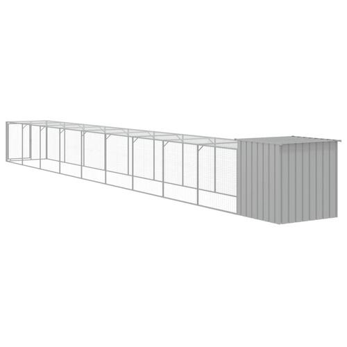 Hønsehus med løbegård 110x1017x110 cm galvaniseret stål lysegrå