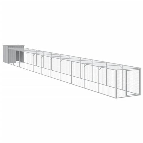 Hønsehus med løbegård 110x1221x110 cm galvaniseret stål lysegrå