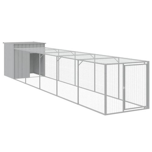 Hønsehus med løbegård 110x609x110 cm galvaniseret stål lysegrå