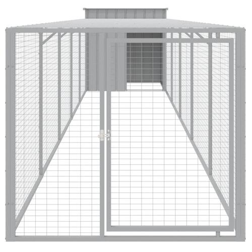 Hønsehus med løbegård 110x609x110 cm galvaniseret stål lysegrå
