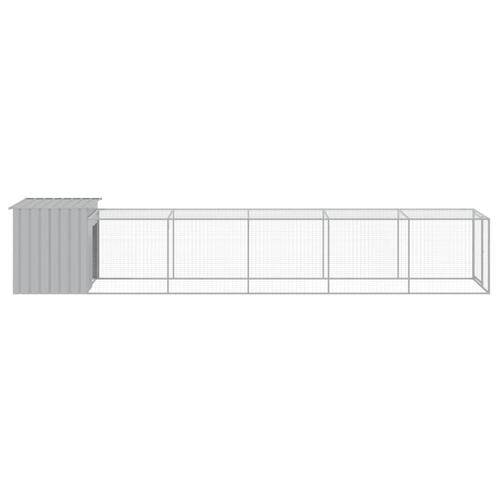 Hønsehus med løbegård 110x609x110 cm galvaniseret stål lysegrå